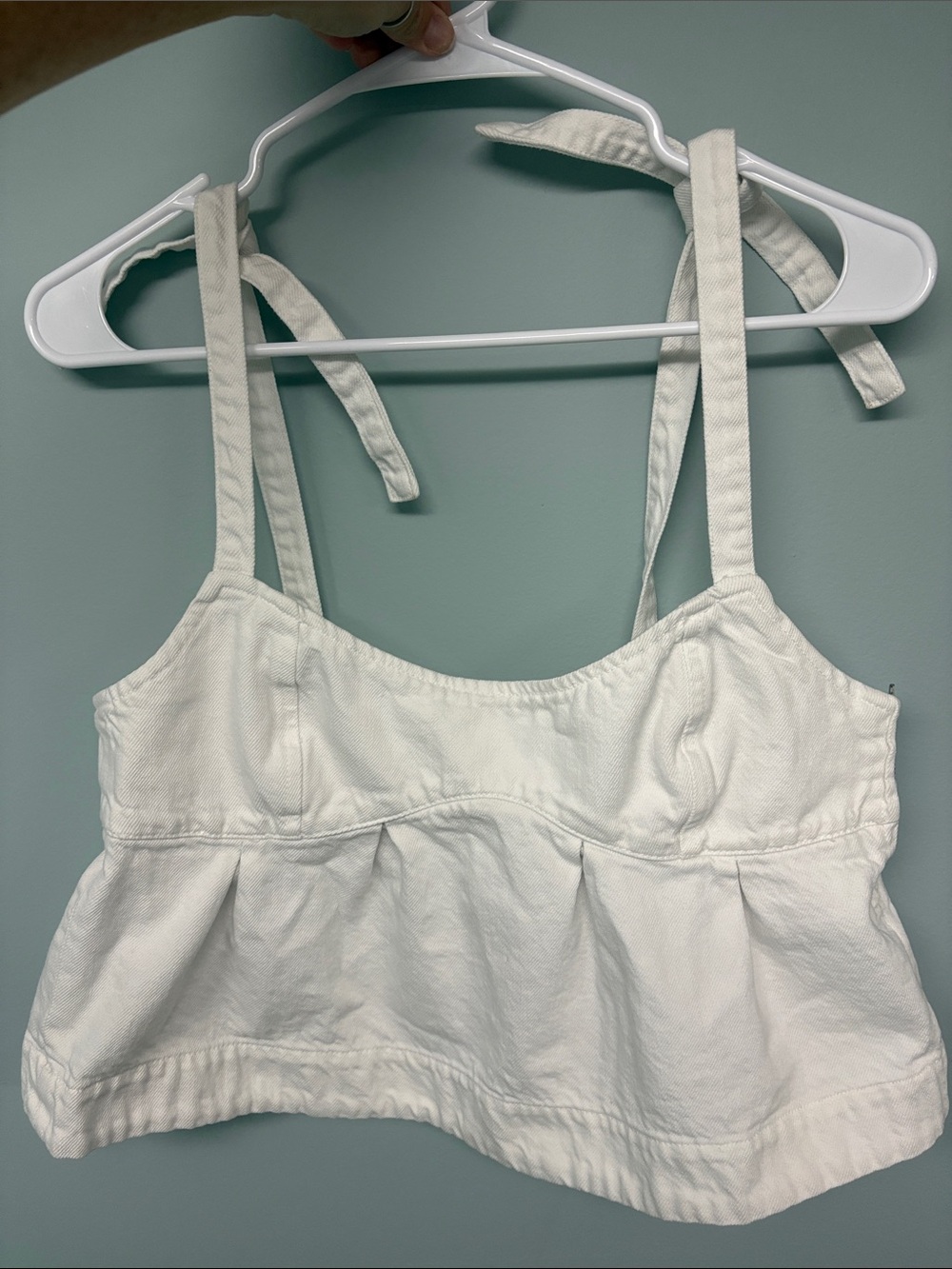 Zara Women's White Denim Tie-Strap Bandeau Crop Top size LG